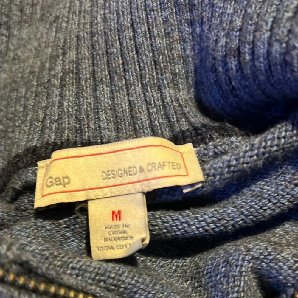 GAP Blue Zip Up Sweater with Ribbed Knit